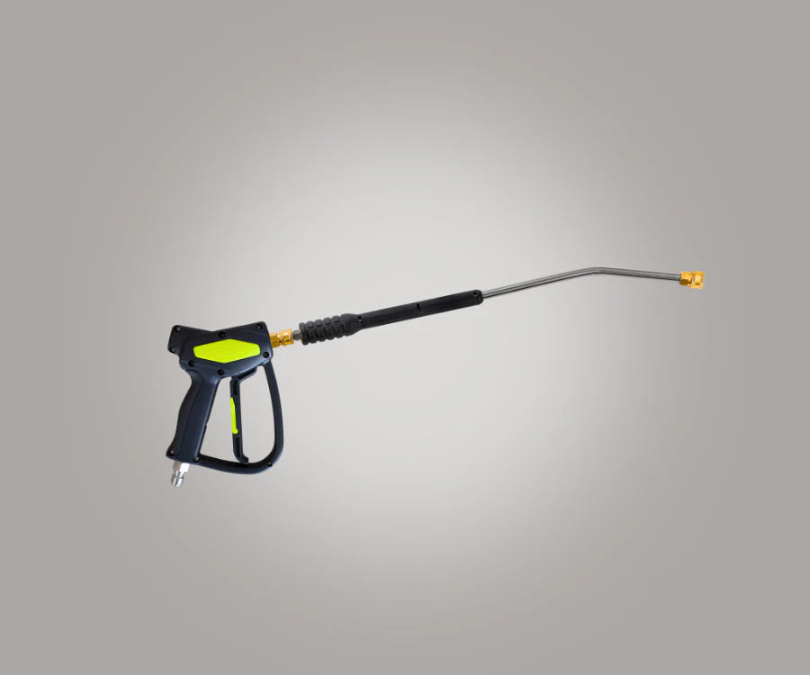 High-pressure washer gun on a gray background