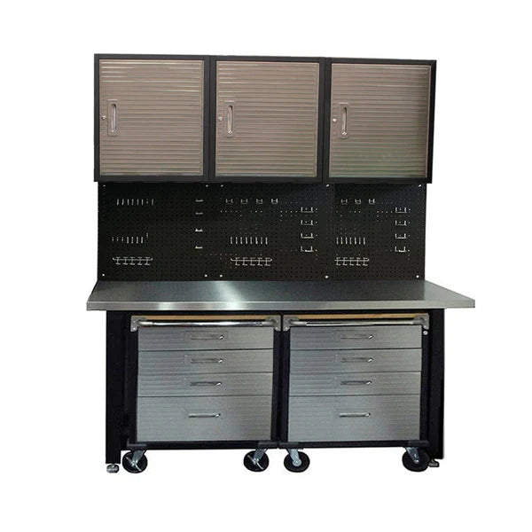 MAXIM 8 Piece Garage Storage System & Mounting Kit - Workbench, Peg Board & Roll Cabinets